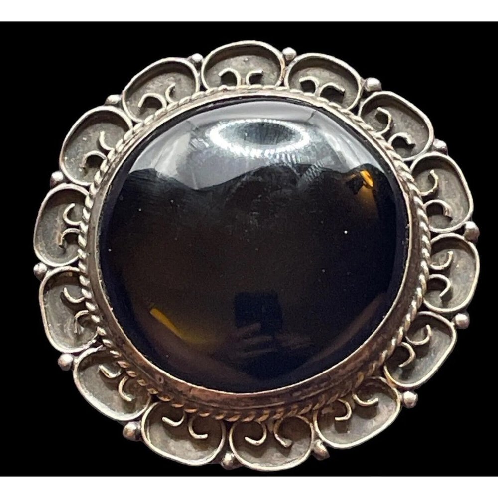 Vintage‎ Mexico Sterling Silver 925 Obsidian Brooch Pin Pendant Taxco?